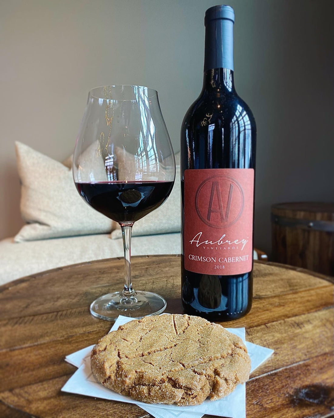 Aubrey Vineyards Crimson Cabernet featured with Upper Crust Bakery Cookie of the Week.