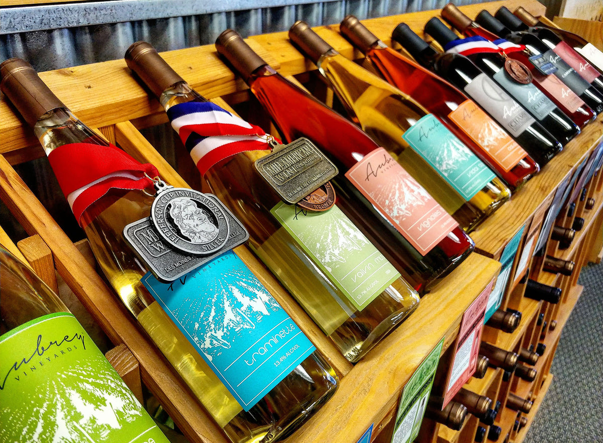 Aubrey Vineyards Wine assortment on display