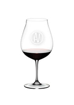 Riedel Wine Glass etched with Aubrey Vineyards circle logo on one side and the Aubrey script logo on the other side.