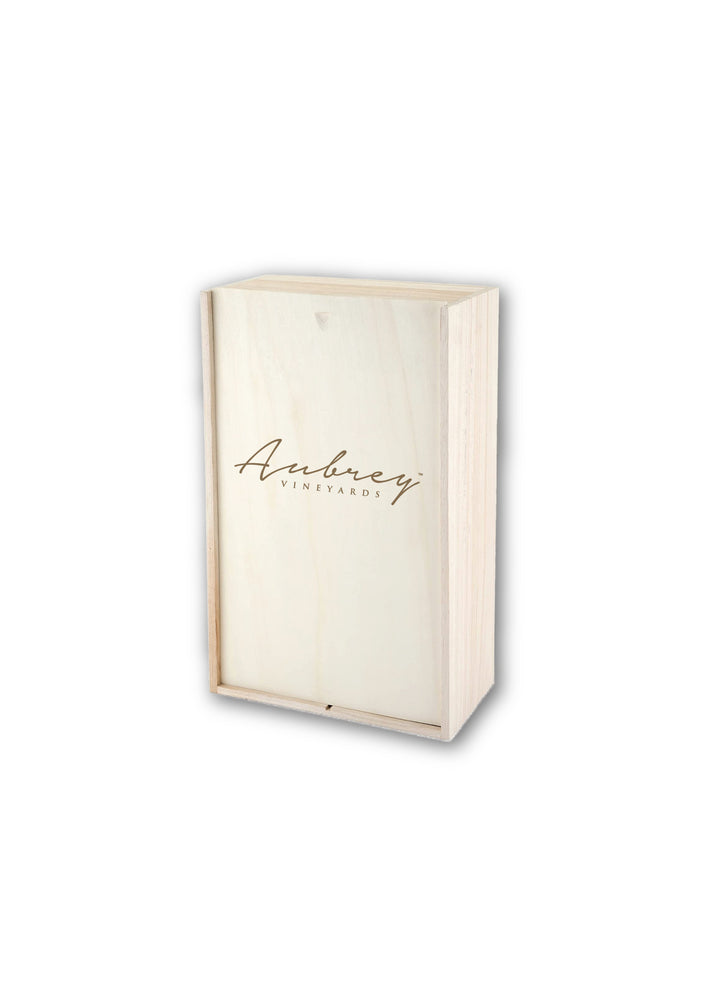 
                  
                    Load image into Gallery viewer, Wooden Wine Box with Aubrey Vineyards Logo. Available in sizes of Single, Double or Triple Bottle sizes.
                  
                